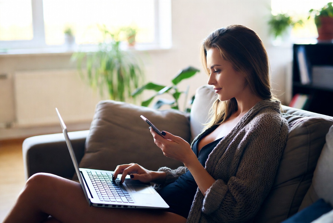 Person exploring online opportunities on laptop and phone